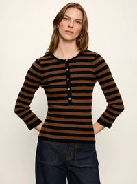 Selena Henley Top Black / Cocoa Powder Stripe
