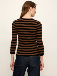 Selena Henley Top Black / Cocoa Powder Stripe