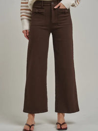 Wide Leg Stretch Pants with Bow Front Pockets