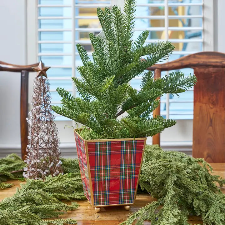 Tartan Plaid Enameled Square Cachepot Planter Large