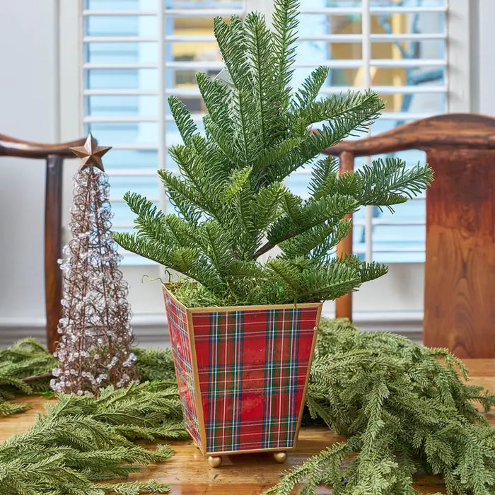Tartan Plaid Enameled Square Cachepot Planter Large