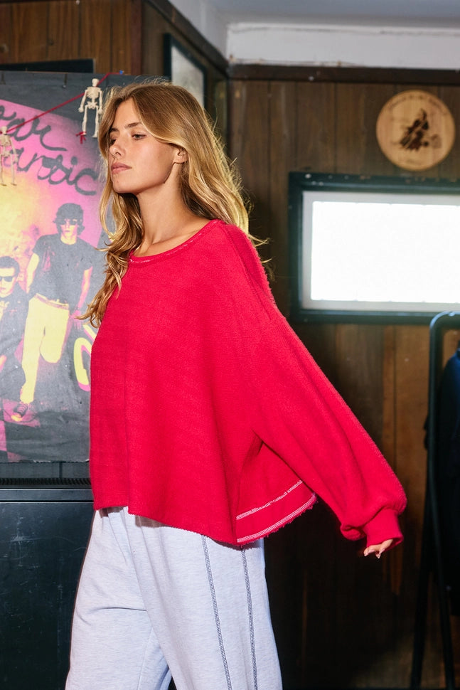 Overlap Open Back Oversize Fit Reverse Stitched Top