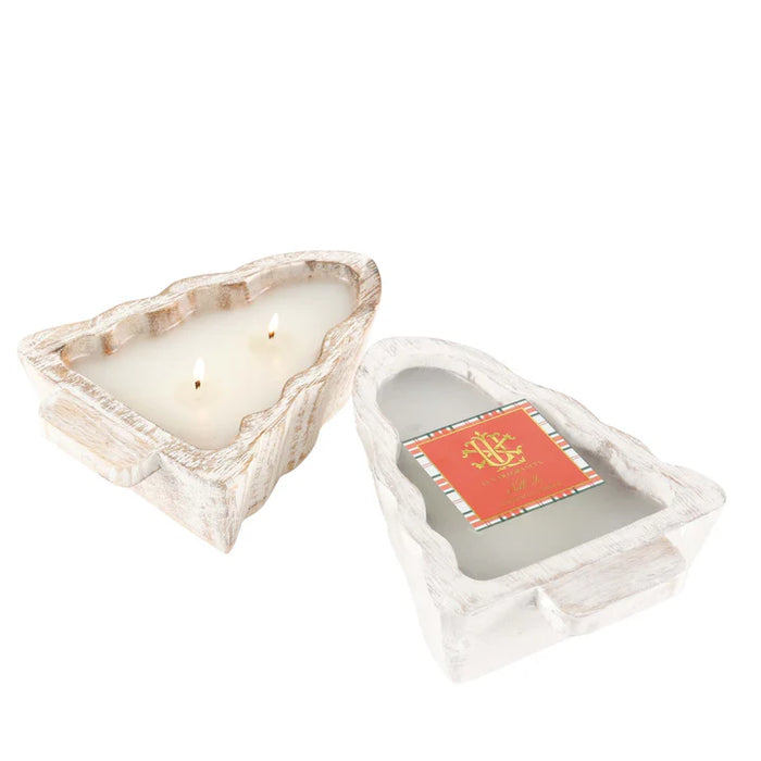 Noble Fir 2 Wick White Tree Wood Bowl Candle