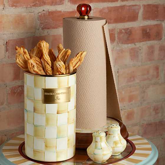 Parchment Check Wood Paper Towel Holder