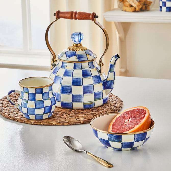 Royal Check Enamel Tea Kettle - 2 Quart