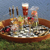 Courtly Check Rattan & Enamel Party Serving Tray