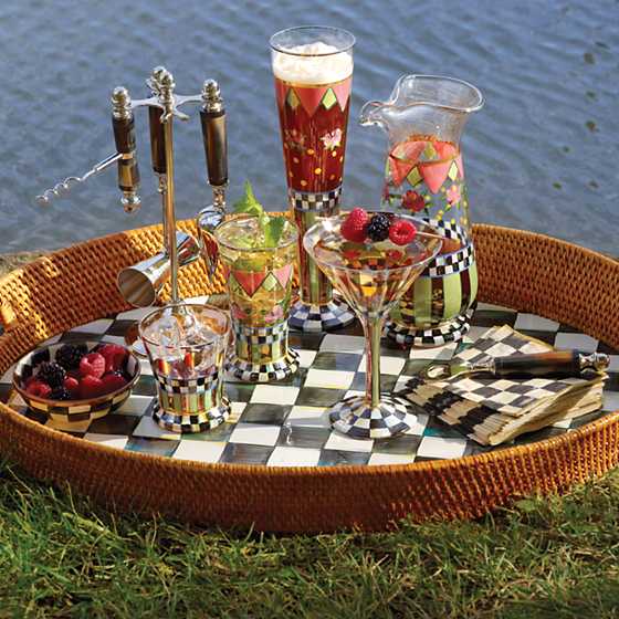 Courtly Check Rattan & Enamel Party Serving Tray