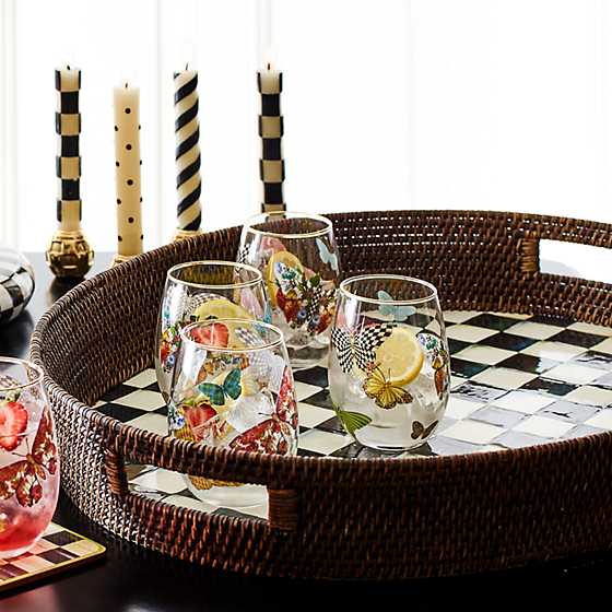 Courtly Check Rattan & Enamel Party Serving Tray