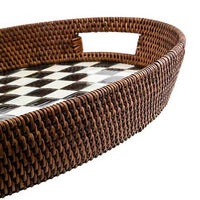 Courtly Check Rattan & Enamel Party Serving Tray