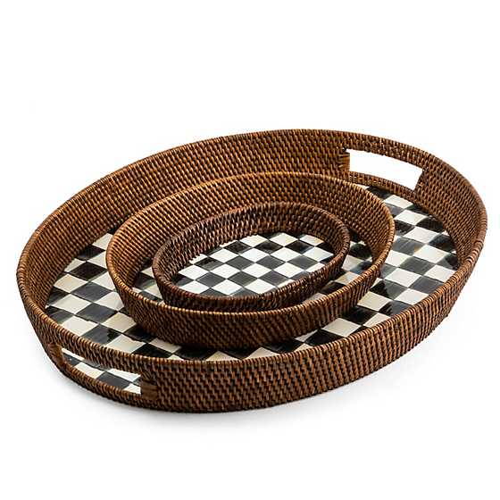 Courtly Check Rattan & Enamel Party Serving Tray