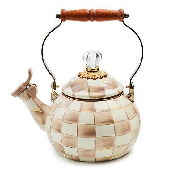 Mocha Check Whistling Tea Kettle