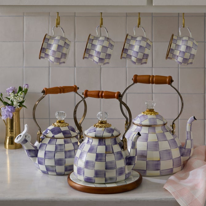 Violet Check Whistling Tea Kettle