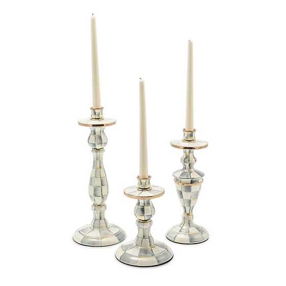 Sterling Check Small Enamel Candlestick