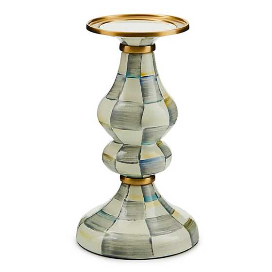 Sterling Check Medium Pillar Candlestick