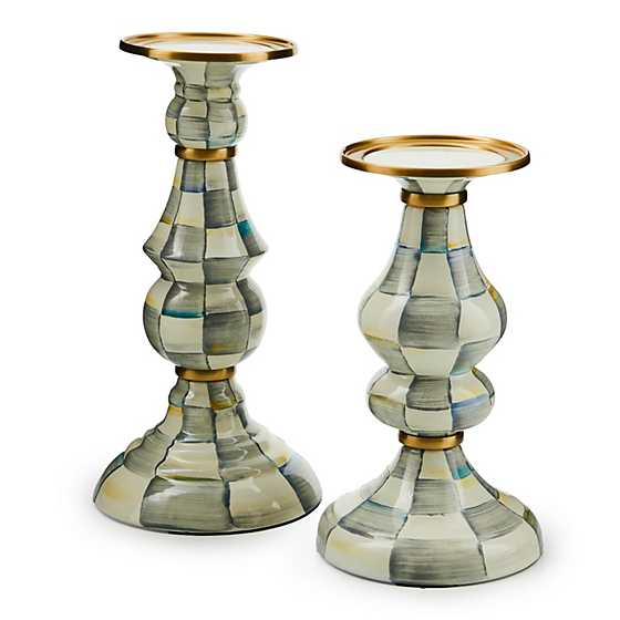 Sterling Check Medium Pillar Candlestick