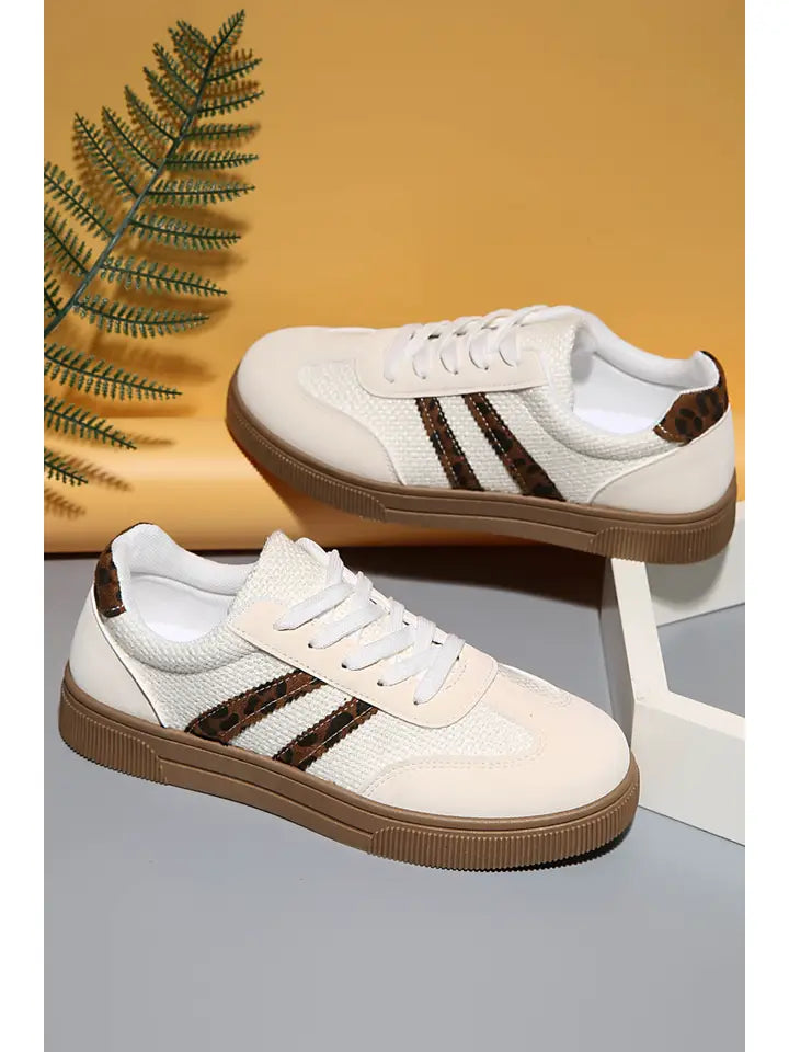 Textured Woven Leopard Patchwork Flat Sneakers