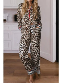 Leopard Colorblock Edge Shirt and Pants Pajama Set