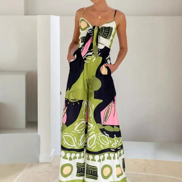 Casual Fashion Print Straight-Leg Jumpsuit