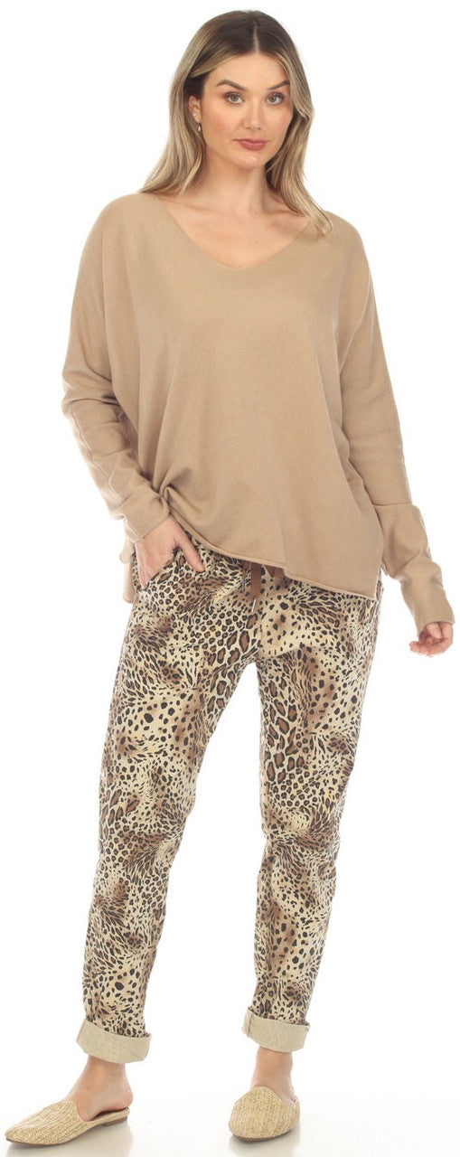 Leopard Print Beige Pants