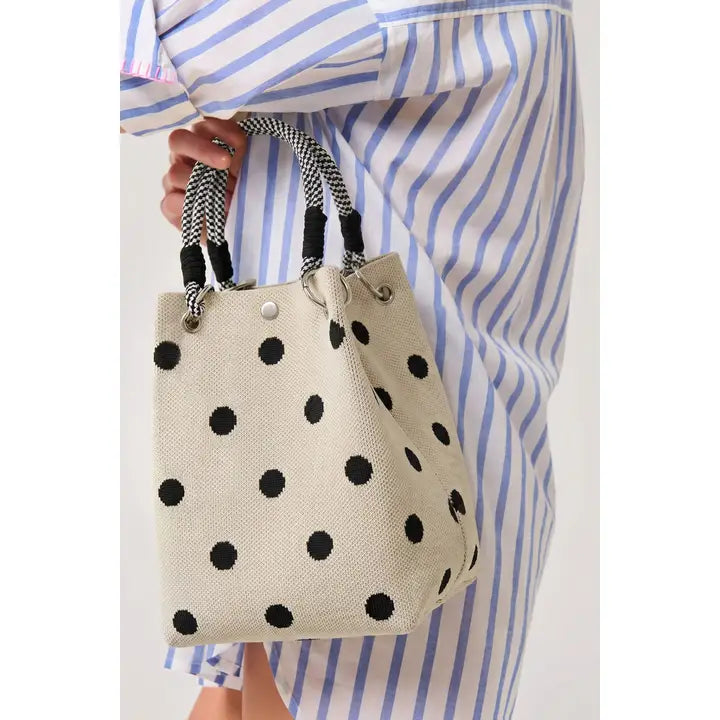 Cute Knitted Handbag Polka Dot Magnetic Button Tote Bag