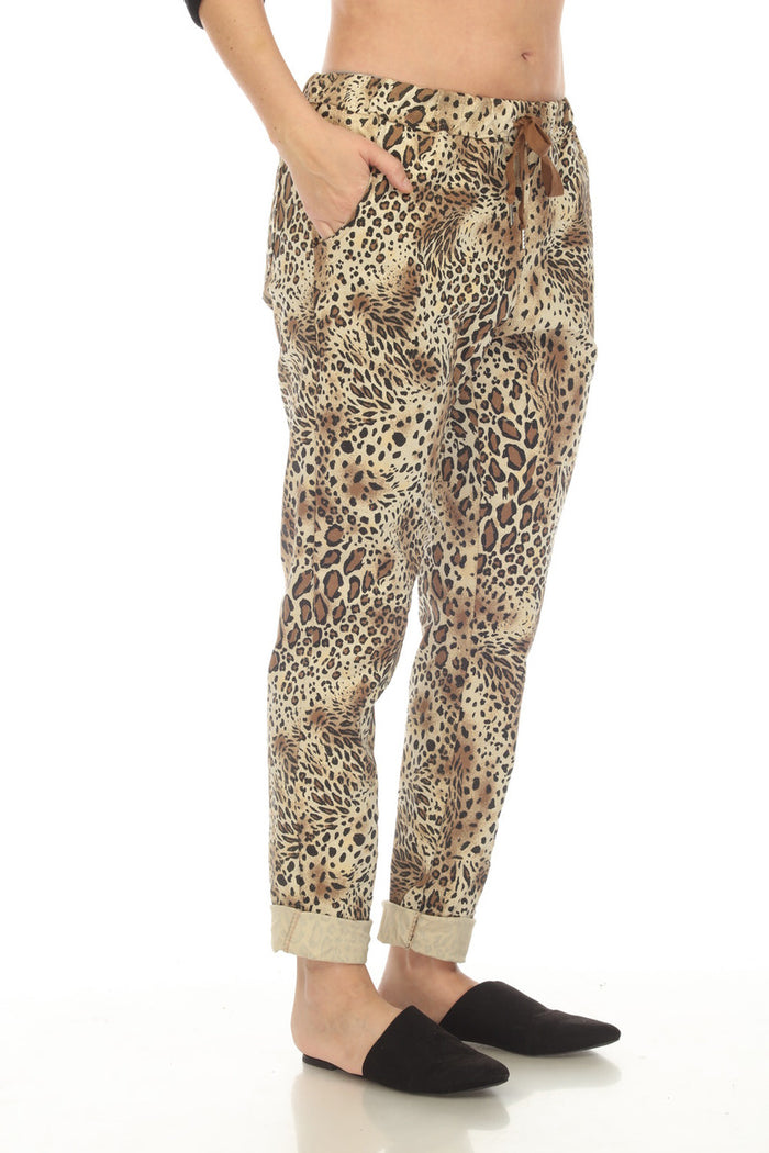 Leopard Print Beige Pants