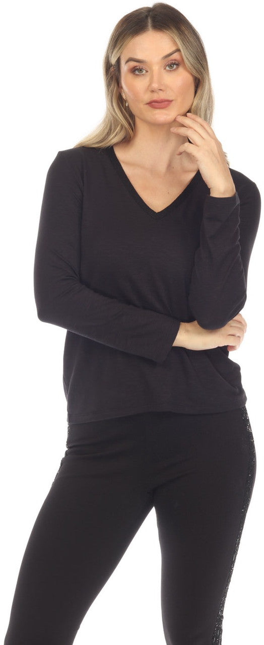 V Neck L/S Black Top