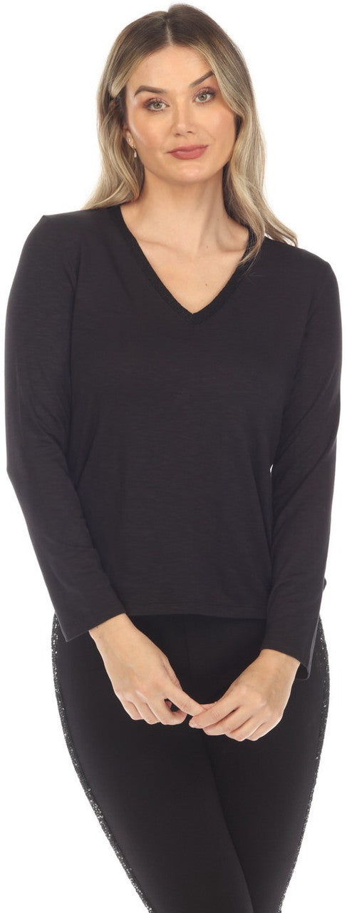 V Neck L/S Black Top