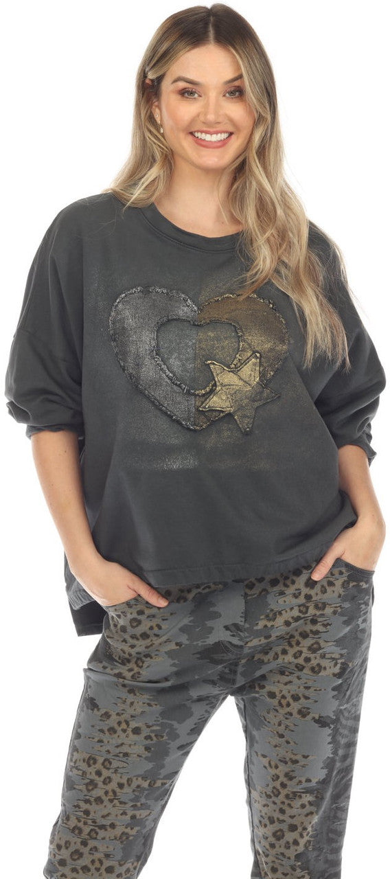 Charcoal Top W/ Embroidered Heart Patch