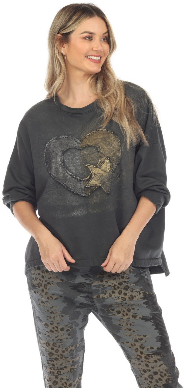 Charcoal Top W/ Embroidered Heart Patch