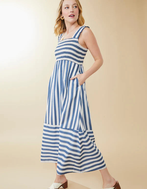 Marielle Midi Dress Sea Blue Stripe