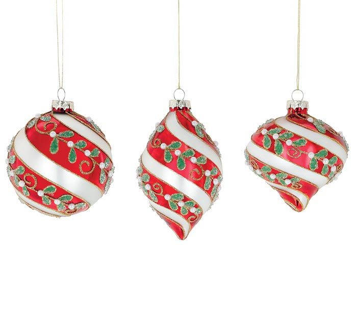 RED AND SILVER SWIRL ORNAMENT ASSORTED