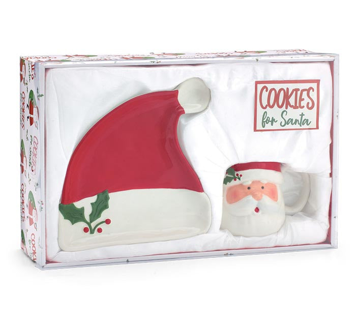 SANTA HAT PLATE SANTA HEAD MUG GIFT SET