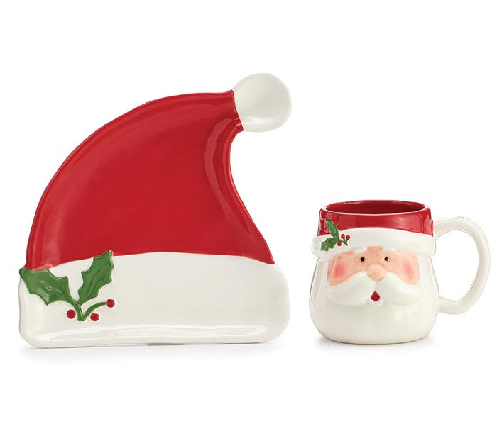 SANTA HAT PLATE SANTA HEAD MUG GIFT SET