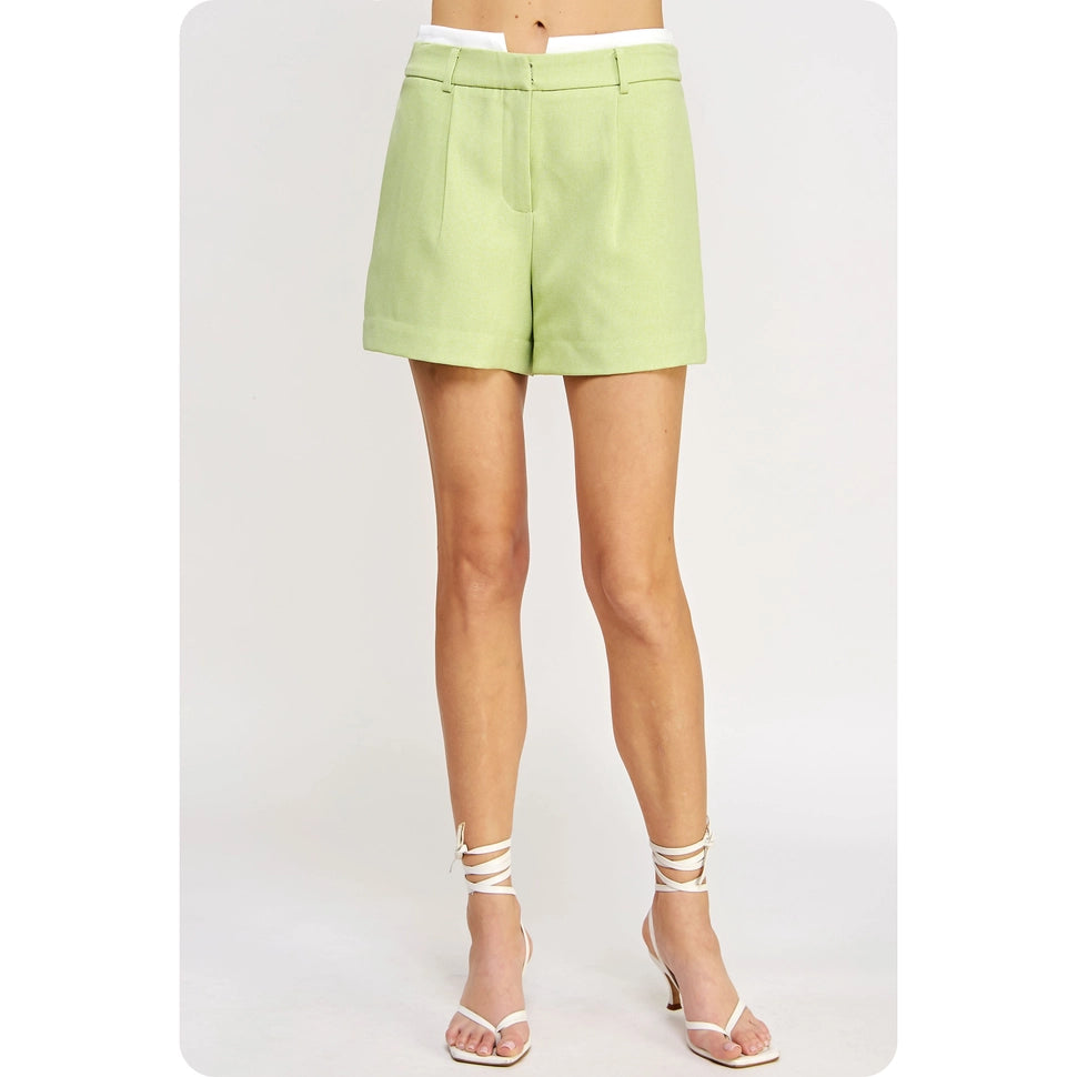 Contrast Fabric Waist Band Tailored Shorts