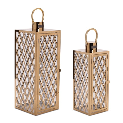 Lantern (Set of 2) 5.5"SQ x 18.25"H, 7"SQ x 22.5"H Stainless Steel/Glass