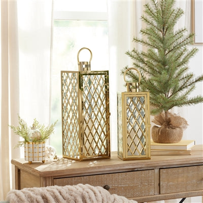 Lantern (Set of 2) 5.5"SQ x 18.25"H, 7"SQ x 22.5"H Stainless Steel/Glass
