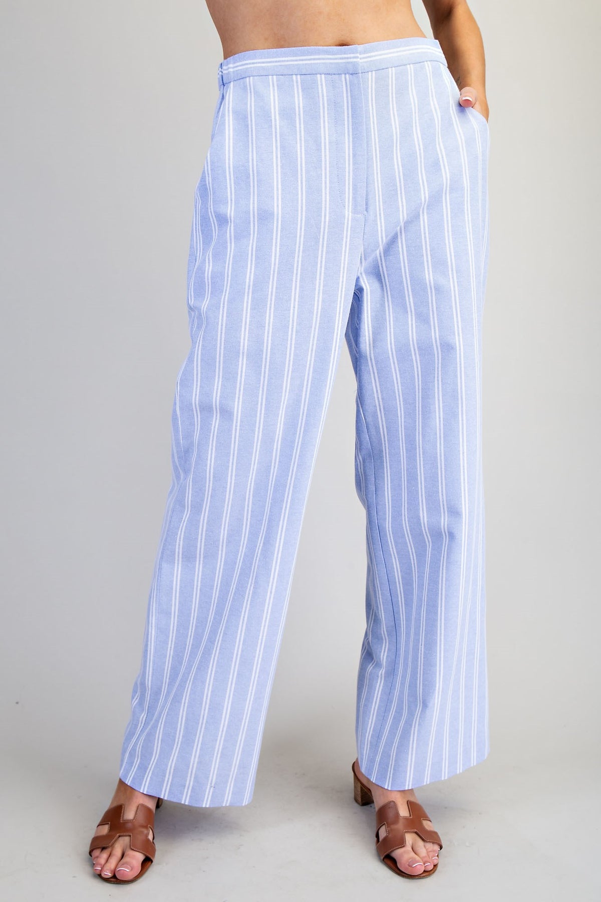 Striped Side Pocket Straight Leg Pants