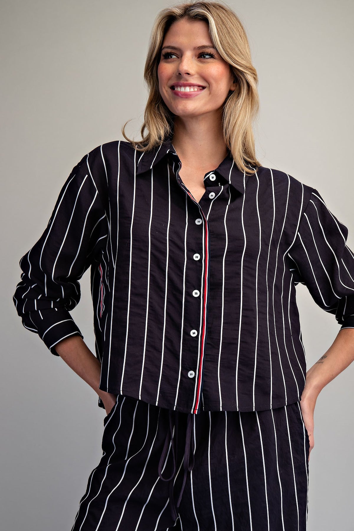 Striped Contrast Button Down Shirt