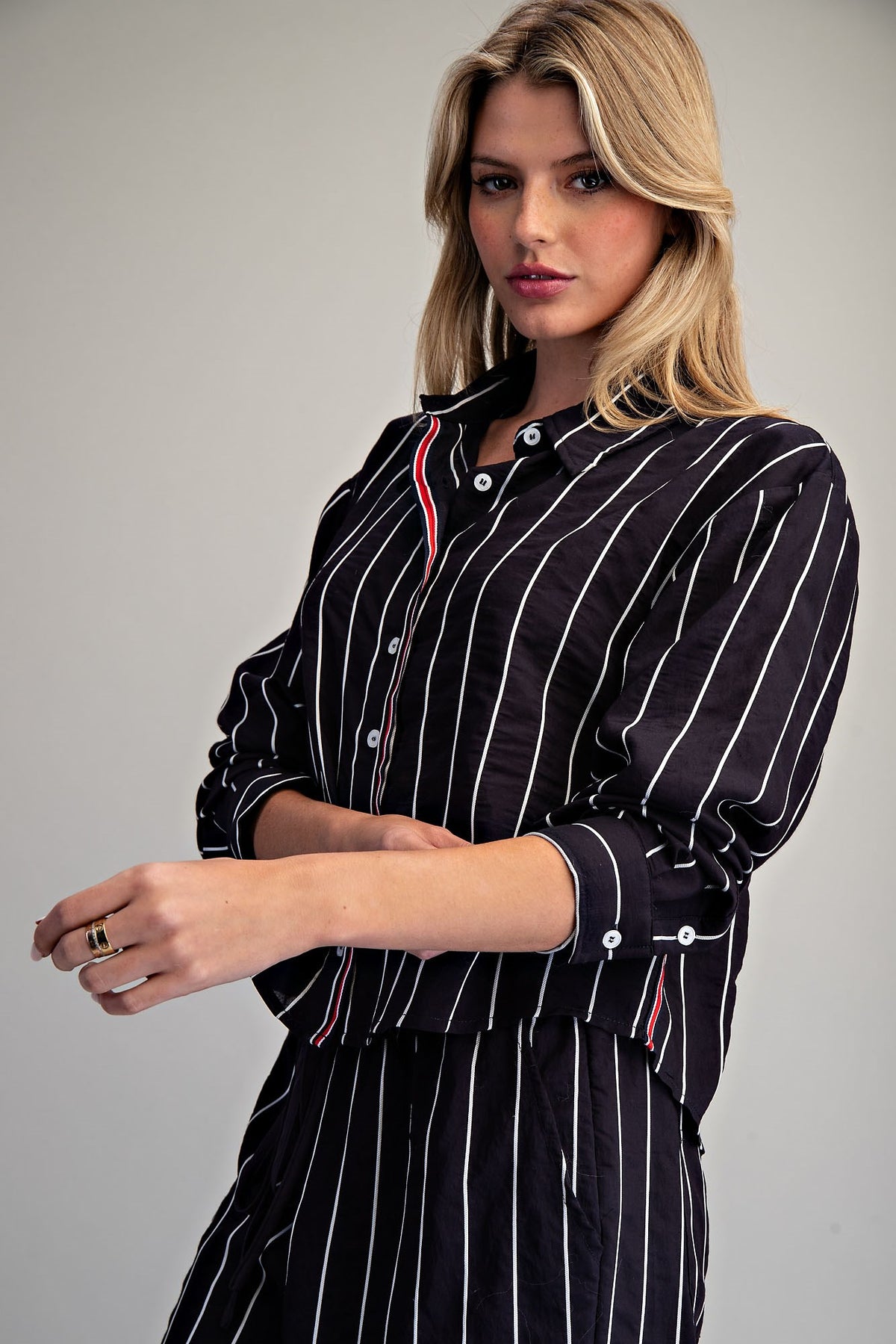 Striped Contrast Button Down Shirt