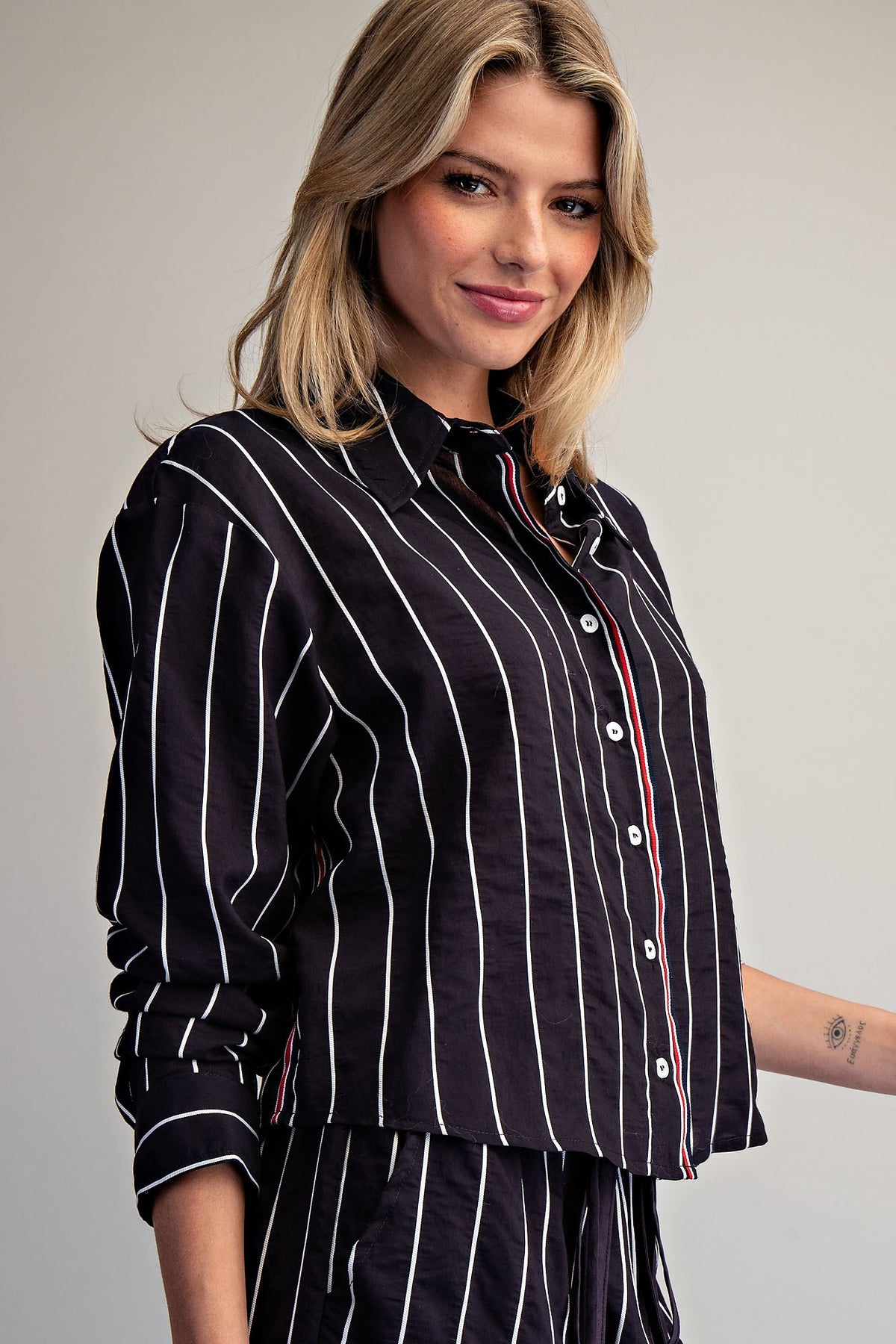 Striped Contrast Button Down Shirt