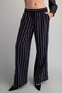 Striped Elastic Waist Straight Leg Pants
