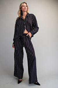 Striped Elastic Waist Straight Leg Pants