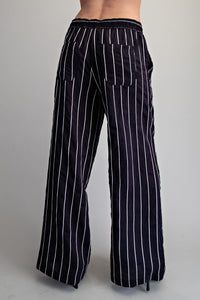 Striped Elastic Waist Straight Leg Pants