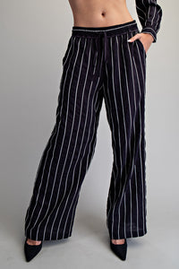 Striped Elastic Waist Straight Leg Pants