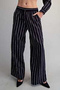 Striped Elastic Waist Straight Leg Pants