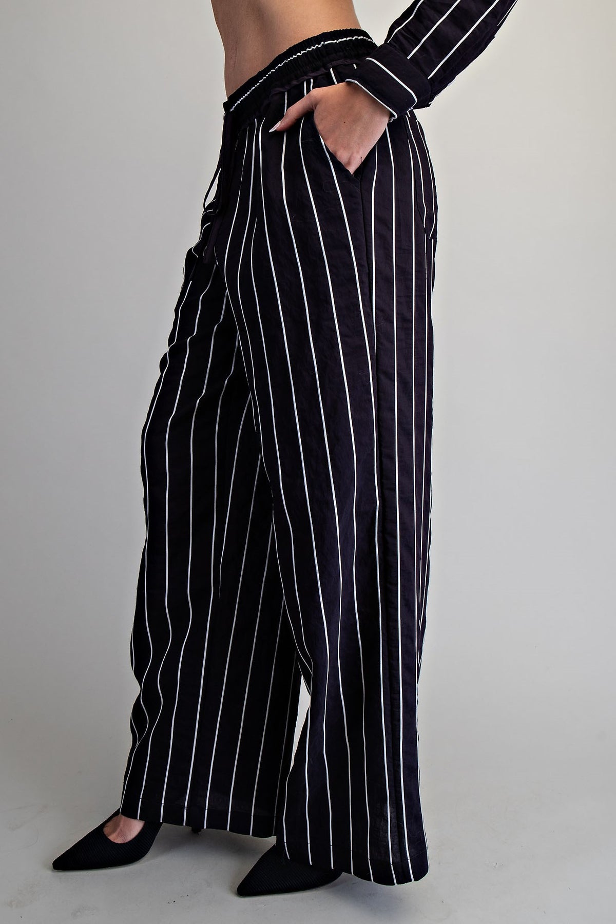 Striped Elastic Waist Straight Leg Pants