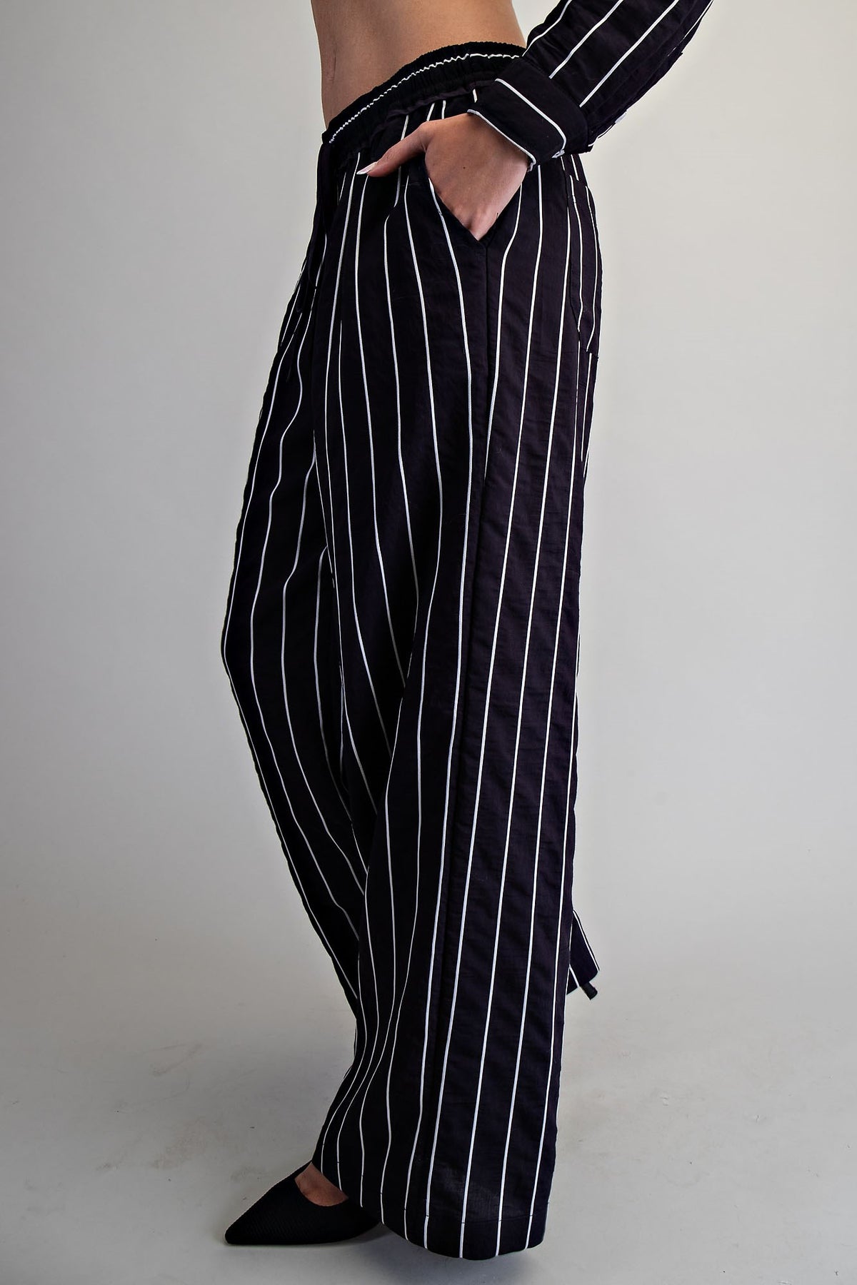 Striped Elastic Waist Straight Leg Pants