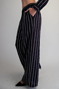 Striped Elastic Waist Straight Leg Pants
