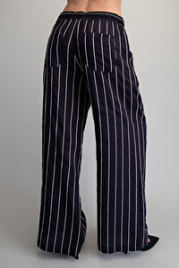 Striped Elastic Waist Straight Leg Pants