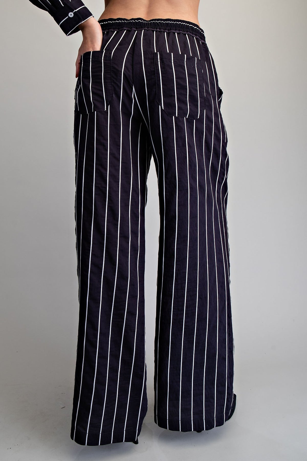 Striped Elastic Waist Straight Leg Pants